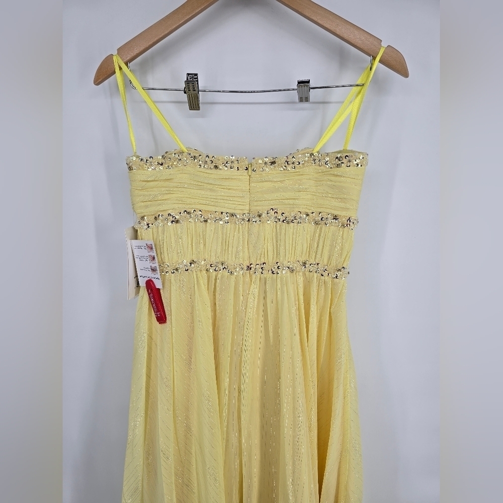 NWT! Mac Duggal, Strapless Beaded High Low Gown, Lemon, MSRP $498 - Picture 10 of 12